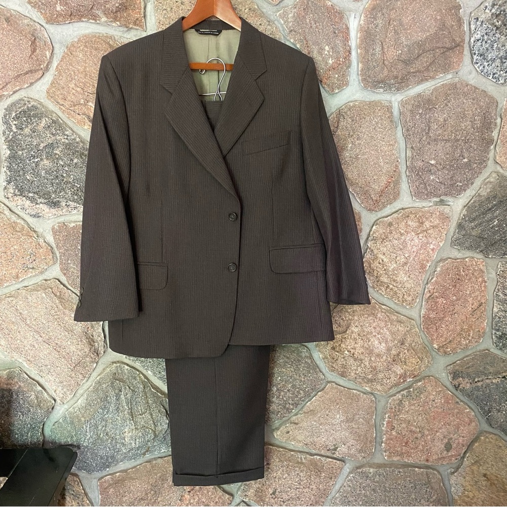 Vintage Pinstriped Custom Tailored Wool-Blend Suit. Made in Canada!